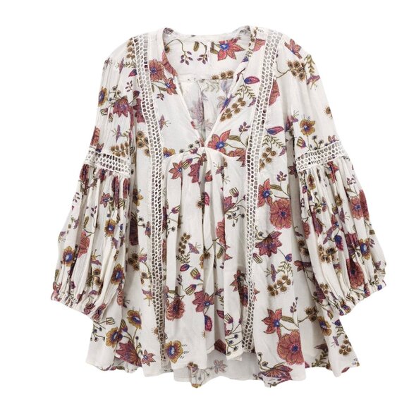 FREE PEOPLE Just the Two of Us Tunic Swing Top Floral Oversized SMAL - Picture 1 of 6
